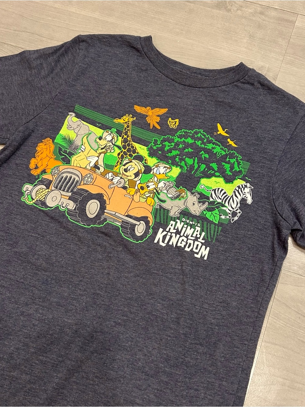 Disney Parks Animal Kingdom Mickey Goofy Donald Pluto Safari Youth Large Tee